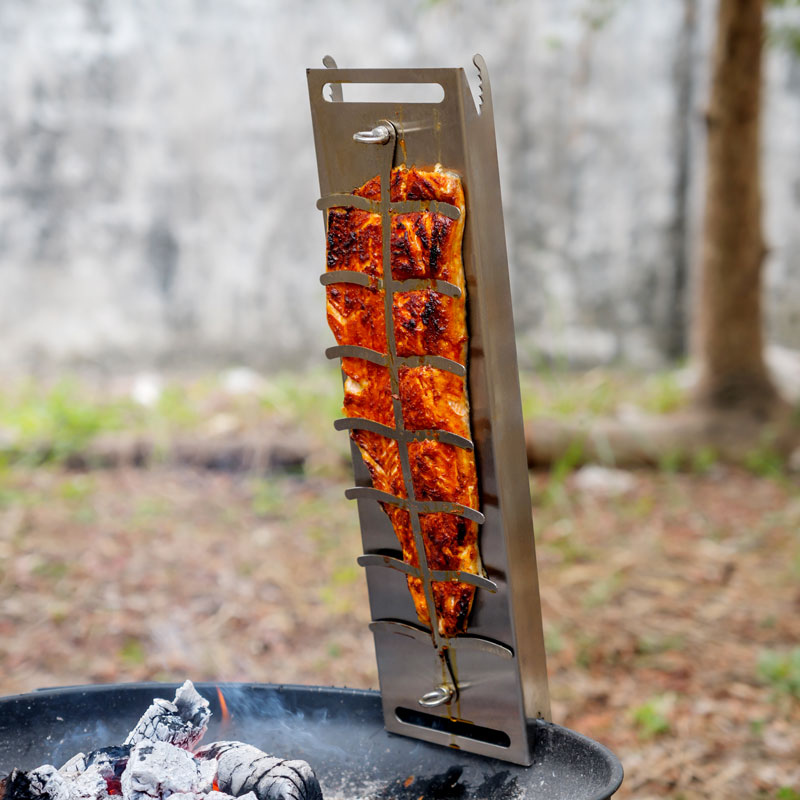 Stainless Steel Flame Salmon Holder, Heavy Duty, FSB03