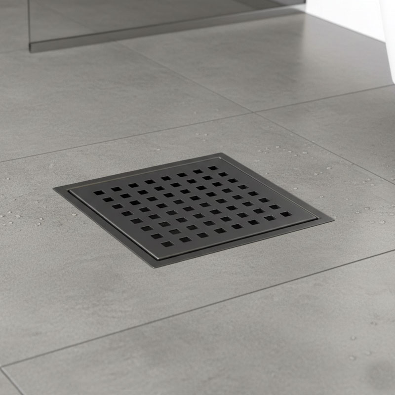 Square Shower Floor Drain with Tile Insert Grate, Stainless Steel, FD08