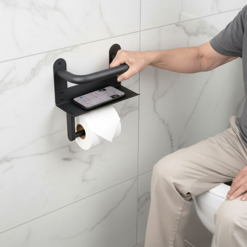 Detachable Toilet Paper Holder with Grab Bars, Phone Holder, Metal, GBP02