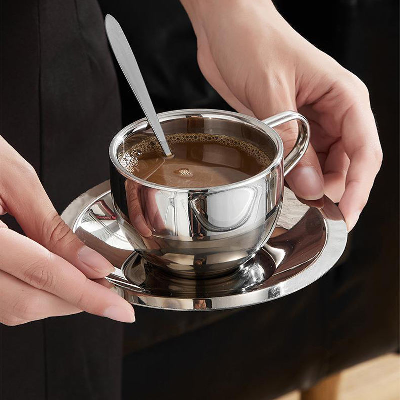 Stainless Steel Coffee Cup Sets with Scoop and Tray, 180ml, 200 ml, CM25