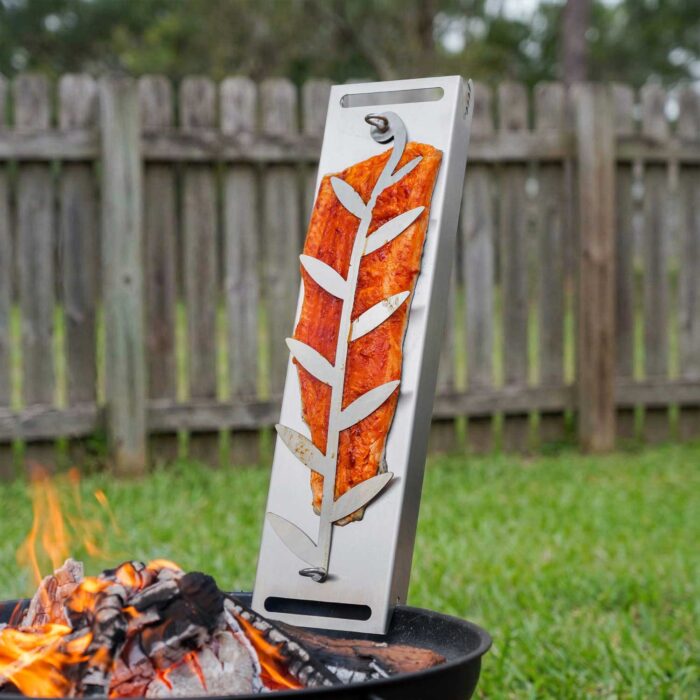 Stainless Steel Flame Salmon Board with Leaf-shaped Holder, Flammlachsbrett, FSB08缩略图