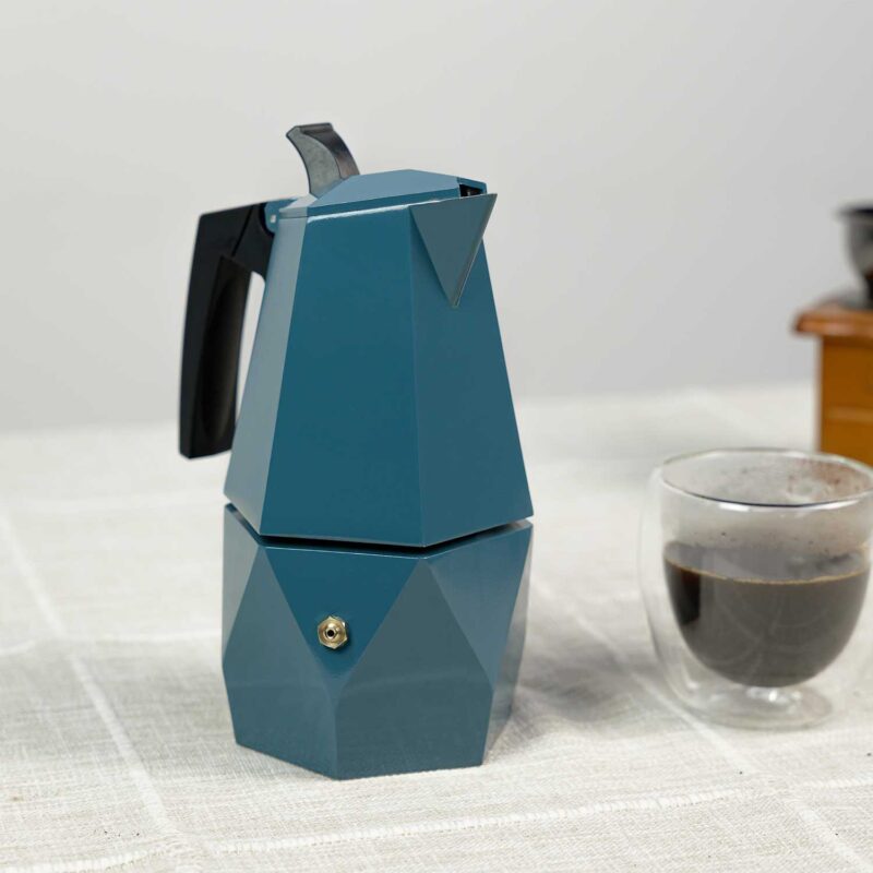Diamond-shaped Aluminum Moka Pot, Espresso Maker, Blue, 1CP2431