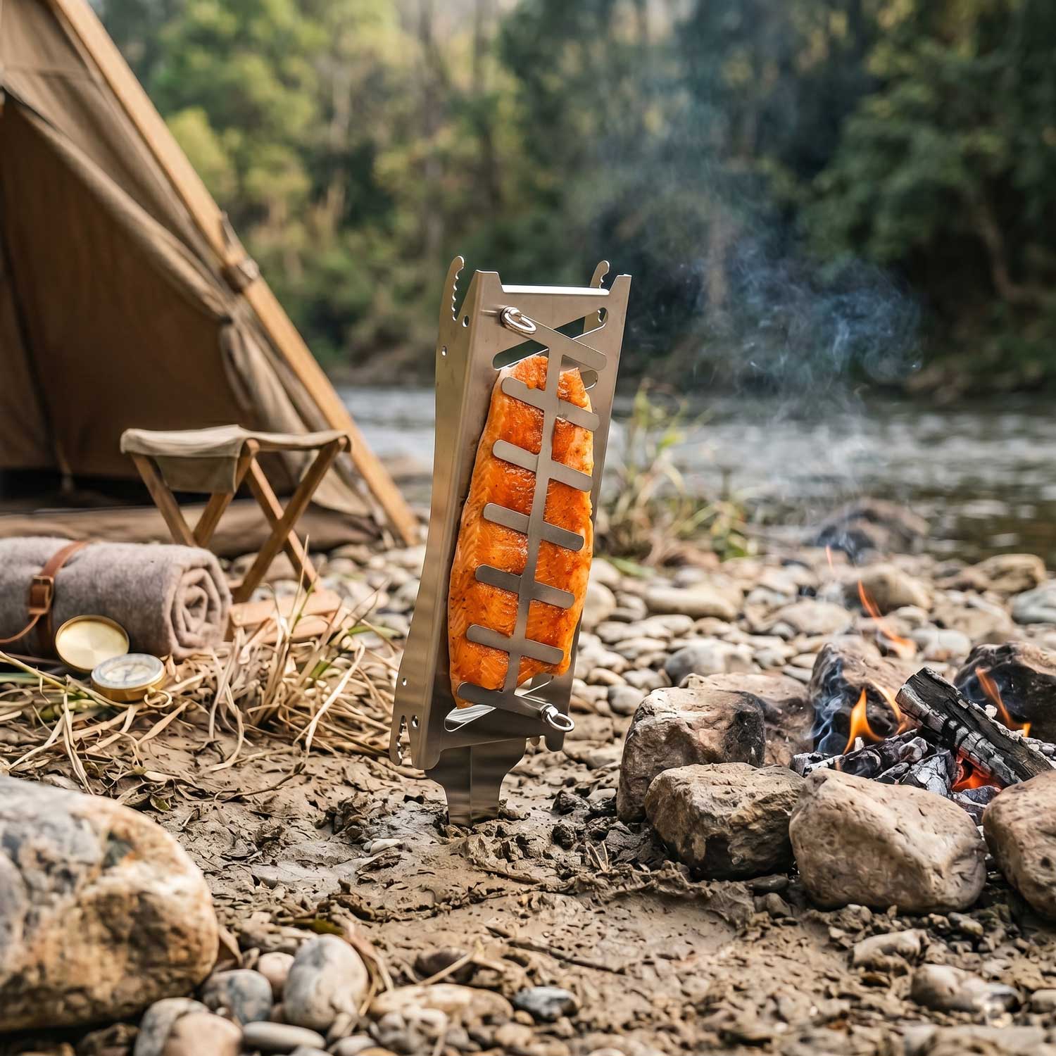 Flame Salmon Board插图16 Wilderness Camping Bonfire Cooking
